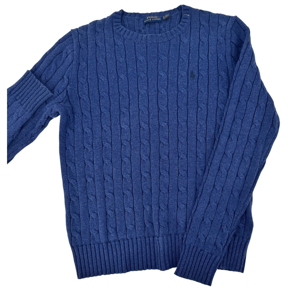 Polo Ralph Lauren Cable Knit Sweater Womens S Blue Cotton Crewneck Pony Logo